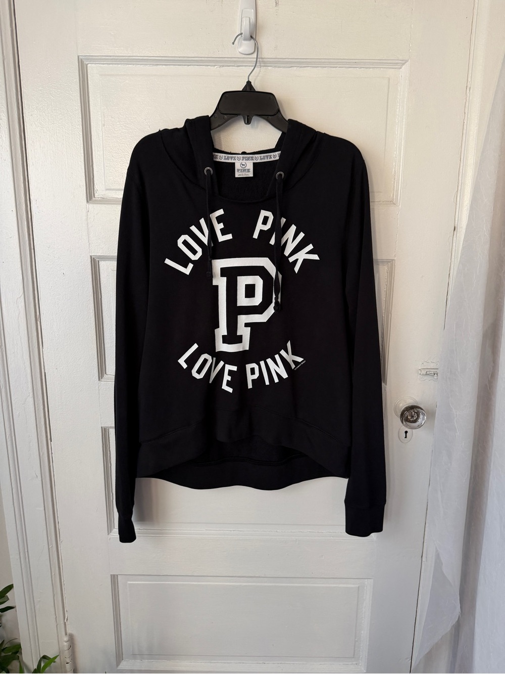 PINK Victoria's Secret Black Pullover Hoodie Sweatshirt Loungewear Split Neck L